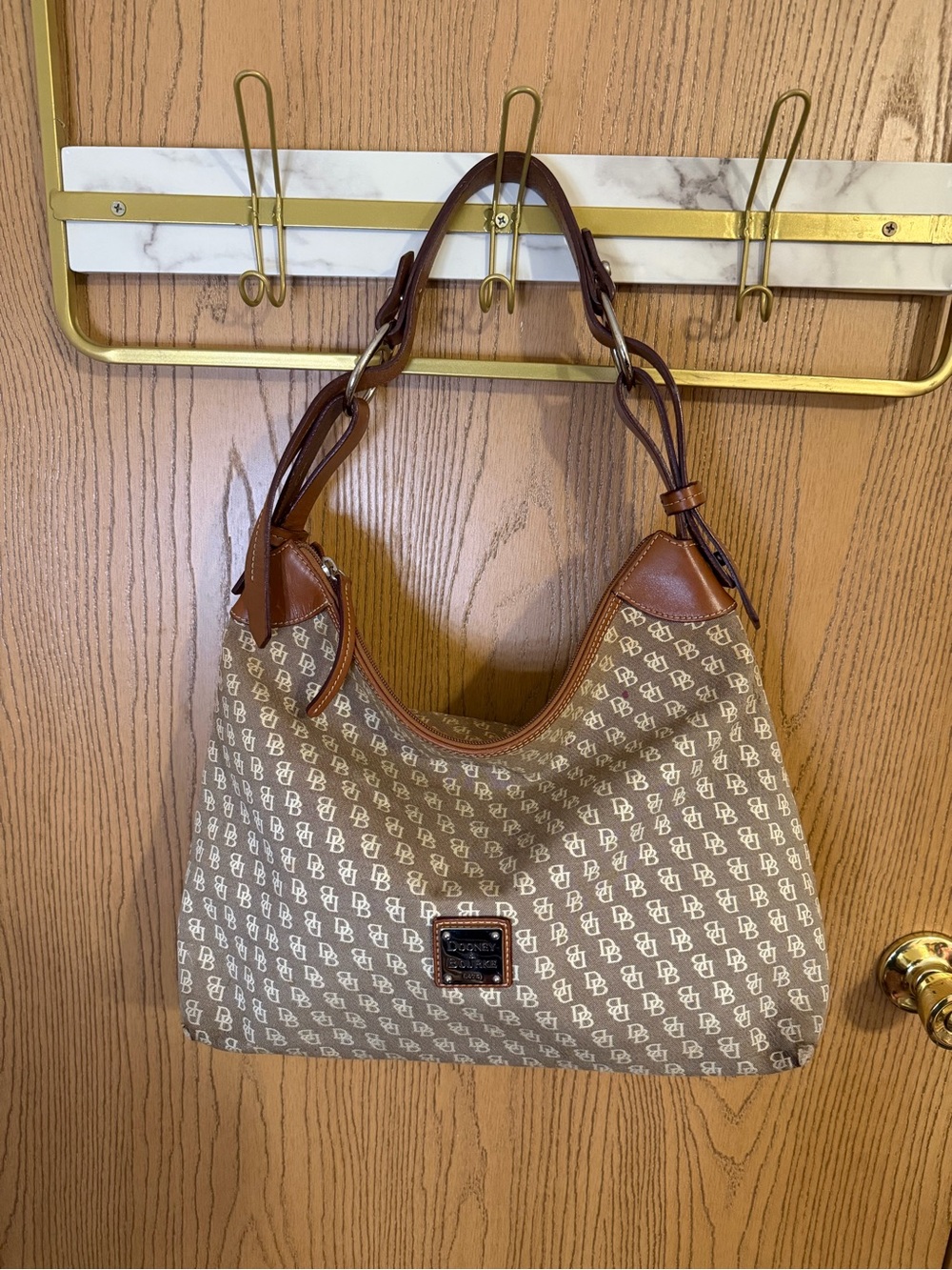 Dooney & Bourke Brown & Tan Signature Hobo Shoulder Bag